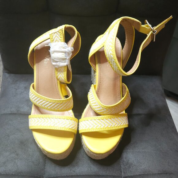 Bella Marie Yellow Espadrille Wedge Sandals | Strappy Braided Detail | Size 8 - Picture 1 of 5